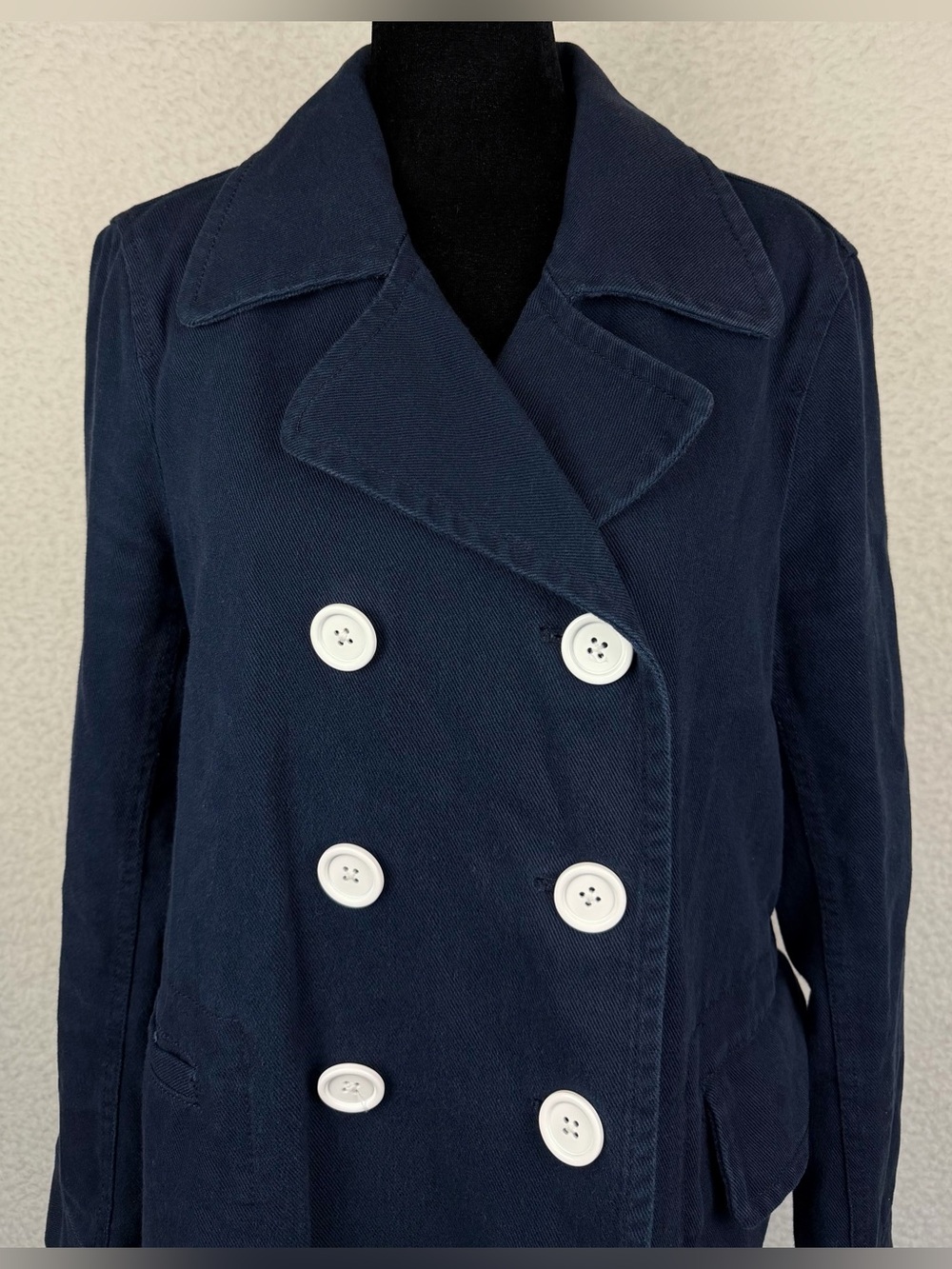 J. CREW • Navy/White Heavyweight Cotton Twill Double-Breasted Peacoat, 6 - Picture 5 of 14